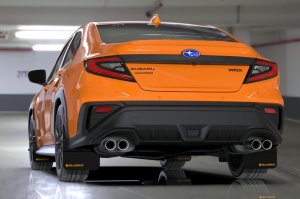 Subaru WRX Mud Flap - Rally Armor - UR Blk Flap/Orange Logo - Black - `22-`25 Subaru WRX Mud Flap - Rally Armor - UR Blk Flap/Orange Logo - Black - `22-`25